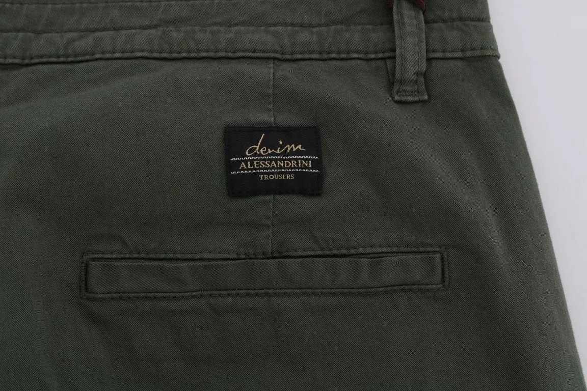 Green Cotton Stretch Slim Fit Chinos