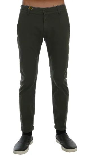 Green Cotton Stretch Slim Fit Chinos