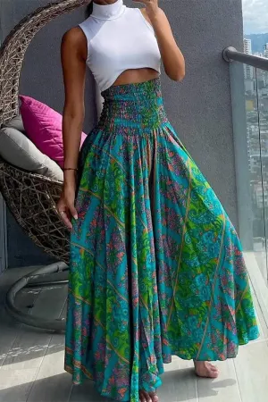 Green Paisley Shirred High Waist Skirt 5/22/24 8635