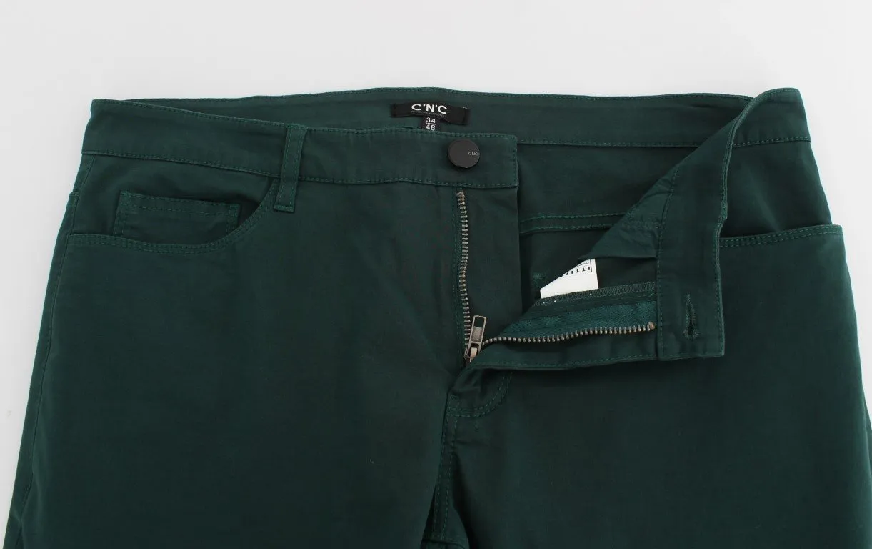 Green Slim Fit Cotton Stretch Pants Jeans