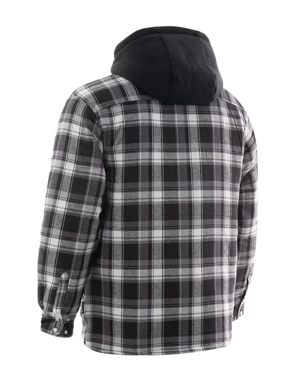 Grey Hooded Plaid Quilt-Lined Flannel Shirt Jacket