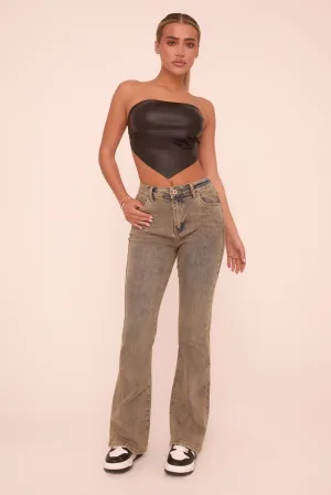 Grey Washed Stretch Kick Flare Denim Jeans - Orla