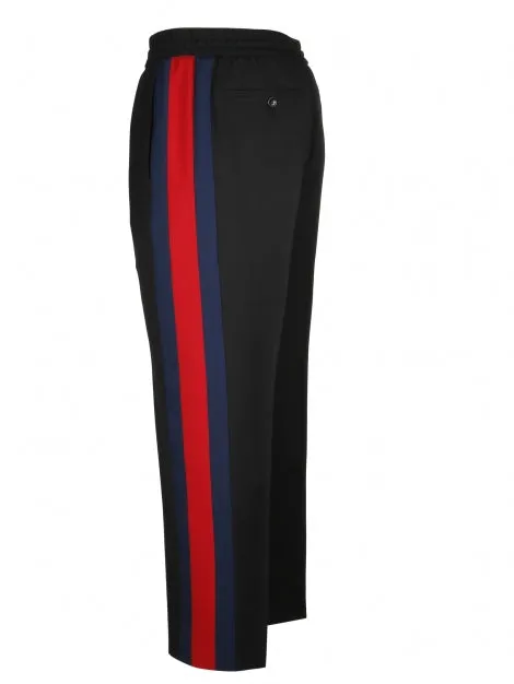 Gucci Wool Track Pants in Black with Blue and Red Side Stripe
