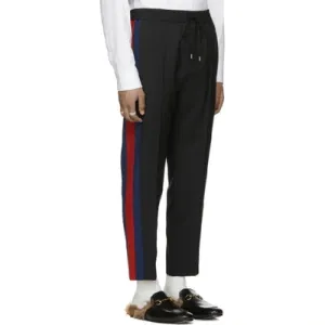 Gucci Wool Track Pants in Black with Blue and Red Side Stripe