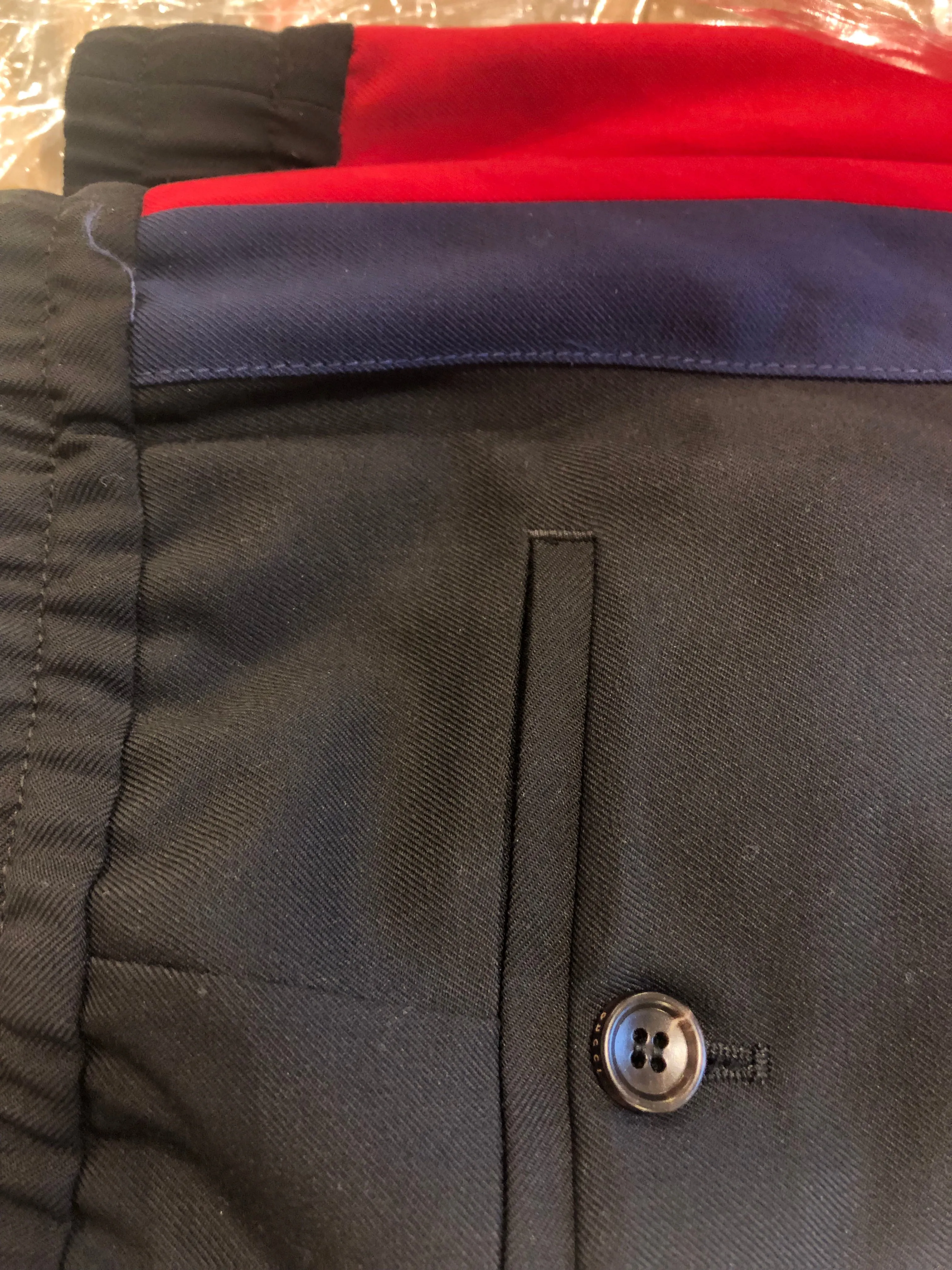 Gucci Wool Track Pants in Black with Blue and Red Side Stripe