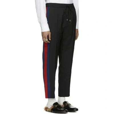 Gucci Wool Track Pants in Black with Blue and Red Side Stripe
