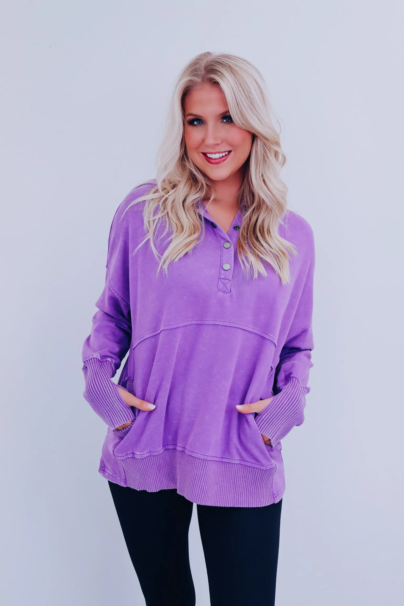 Hannah Acid Washed Hoodie- Purple