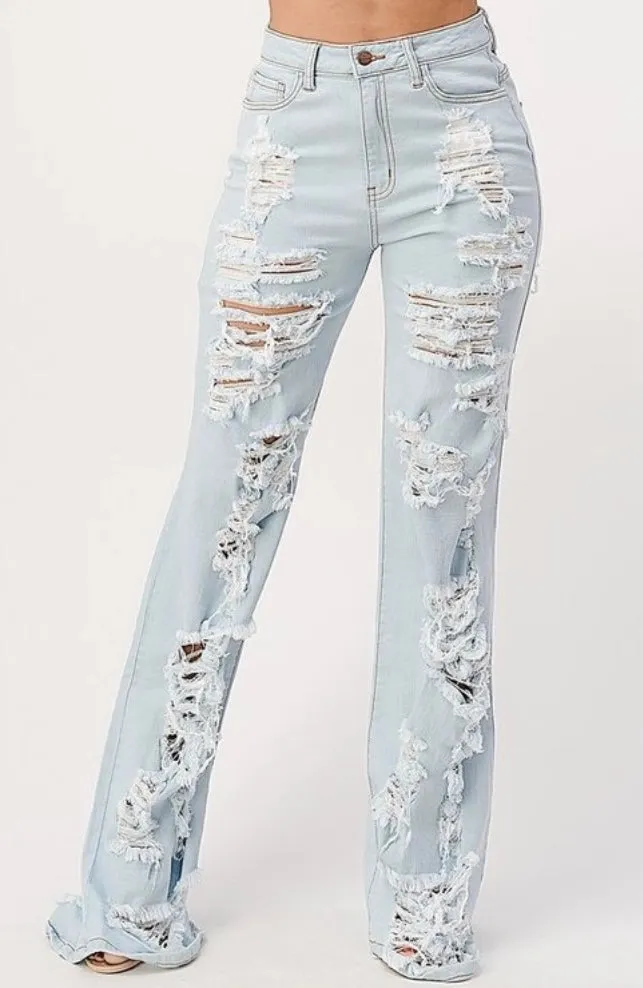 High Rise Destructed Denim
