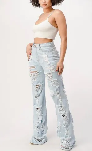 High Rise Destructed Denim