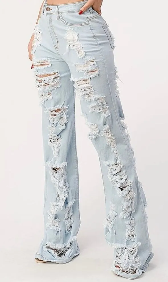 High Rise Destructed Denim