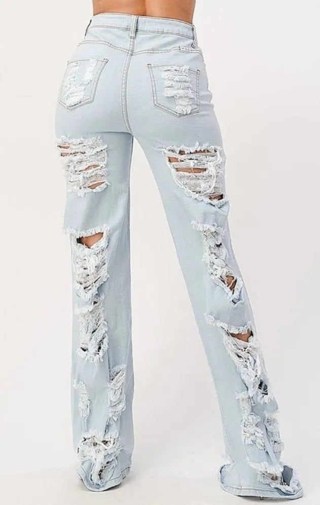 High Rise Destructed Denim