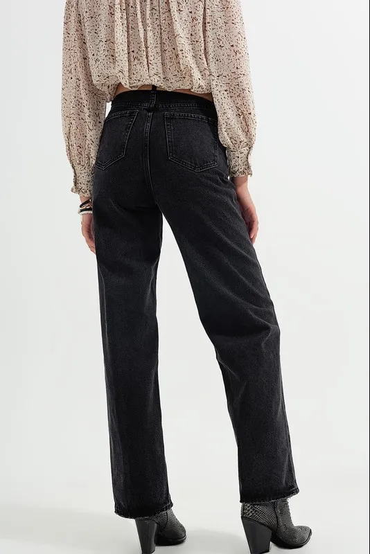 High Rise Washed Black Jeans