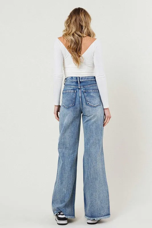 High Rise Wide Leg Acid Wash Jeans