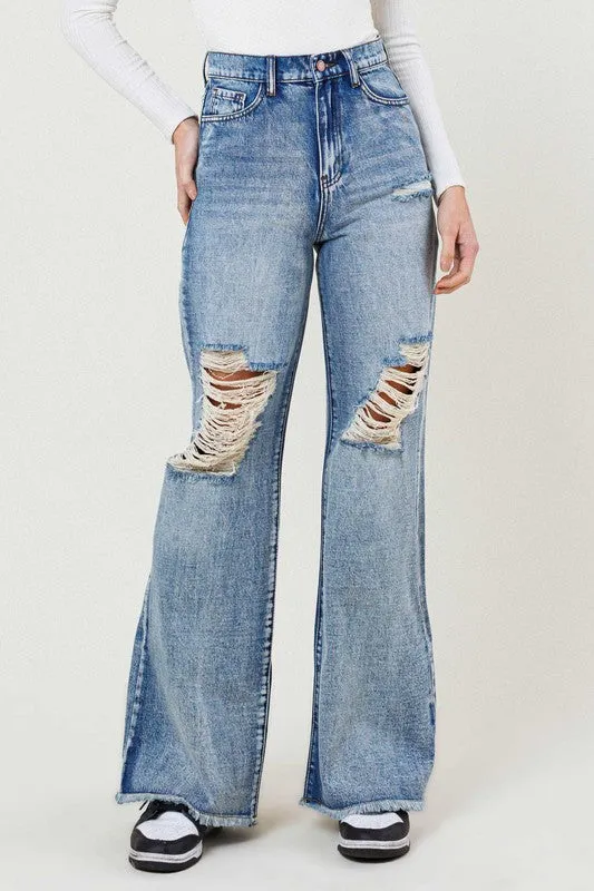 High Rise Wide Leg Acid Wash Jeans