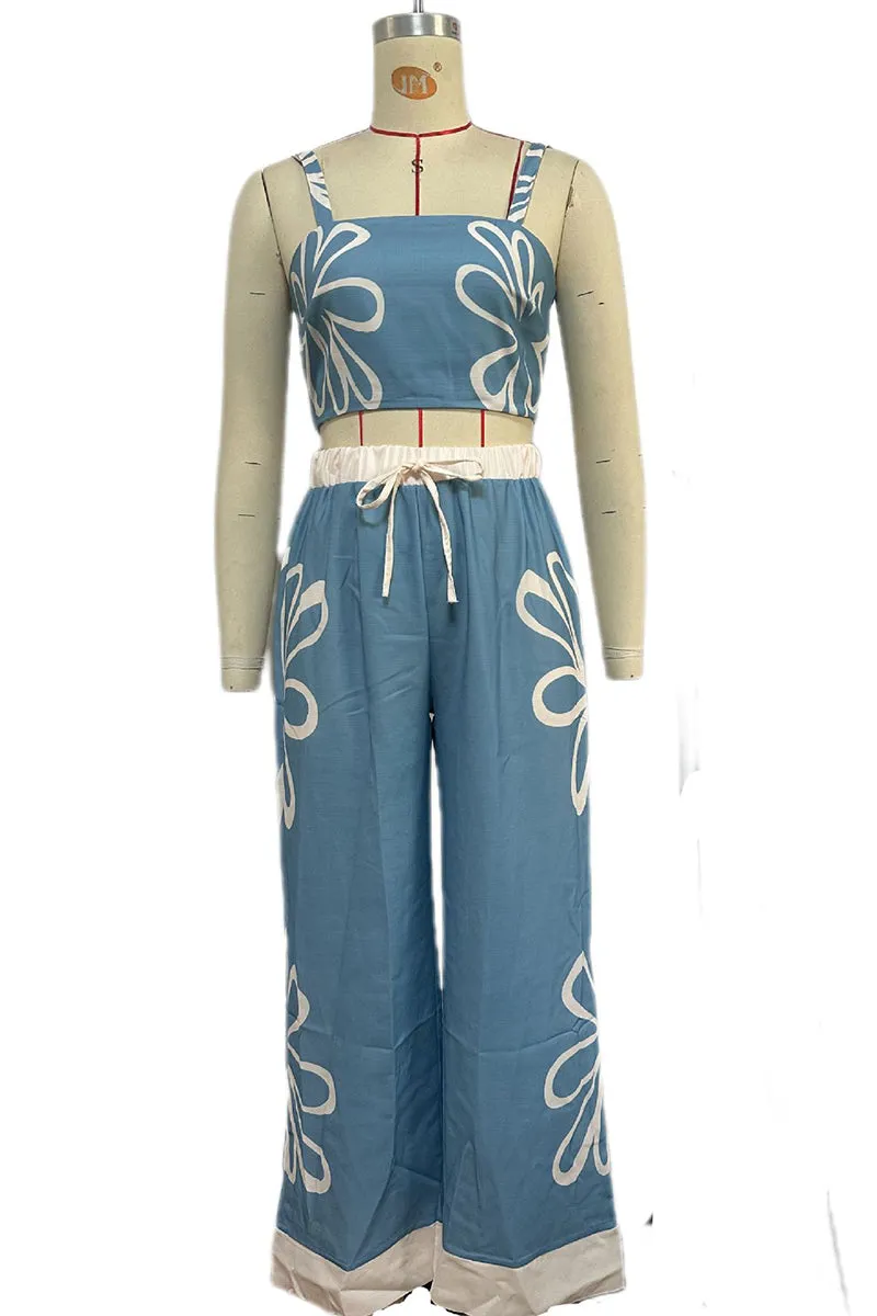 HUZ1320 Floral Breeze Wide-Leg Pants Set
