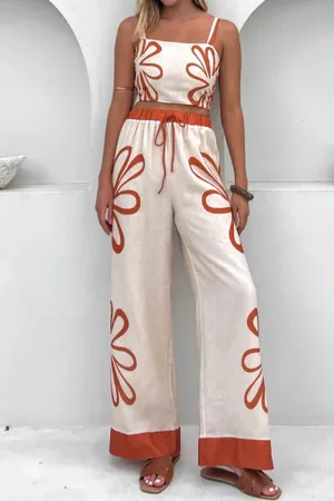 HUZ1320 Floral Breeze Wide-Leg Pants Set