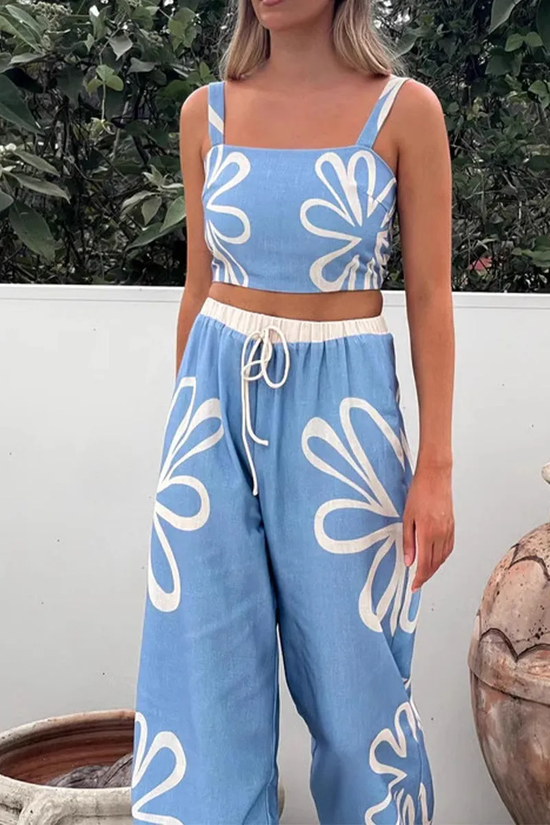 HUZ1320 Floral Breeze Wide-Leg Pants Set