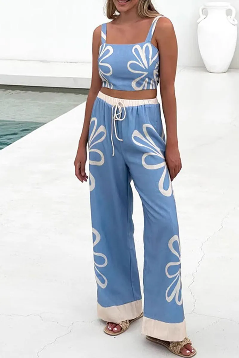 HUZ1320 Floral Breeze Wide-Leg Pants Set