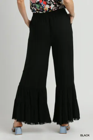 Isabella Wide Ruffle Leg Pants In Black