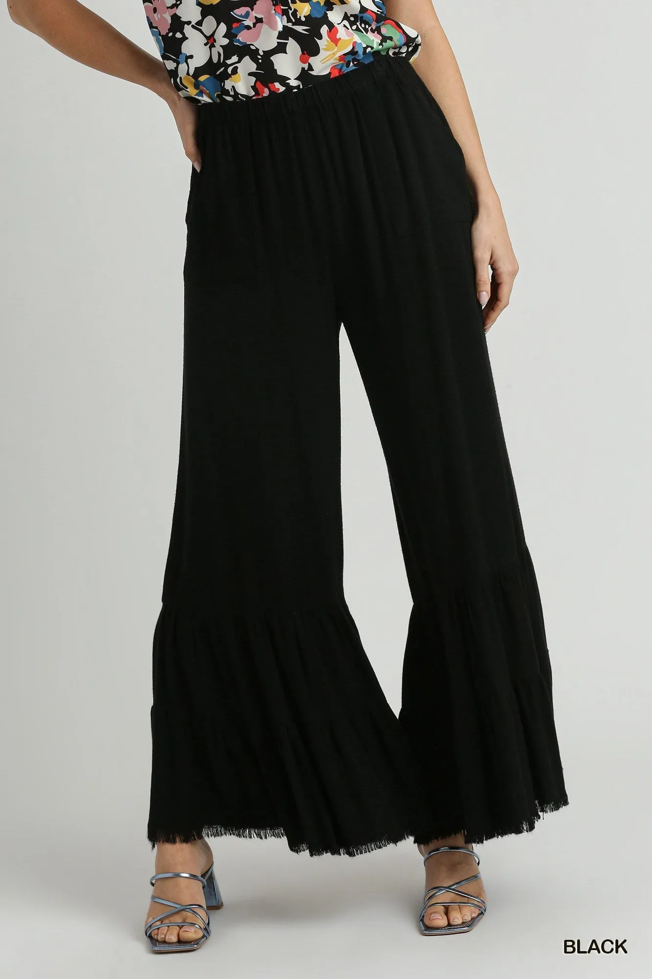 Isabella Wide Ruffle Leg Pants In Black