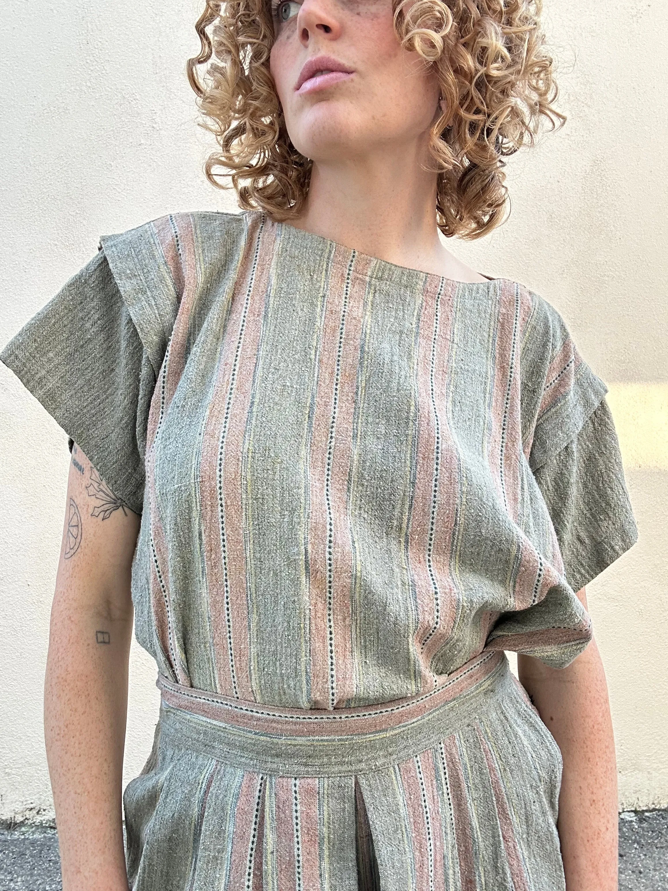 Issey Miyake Pink Stripe Two-Piece Outfit
