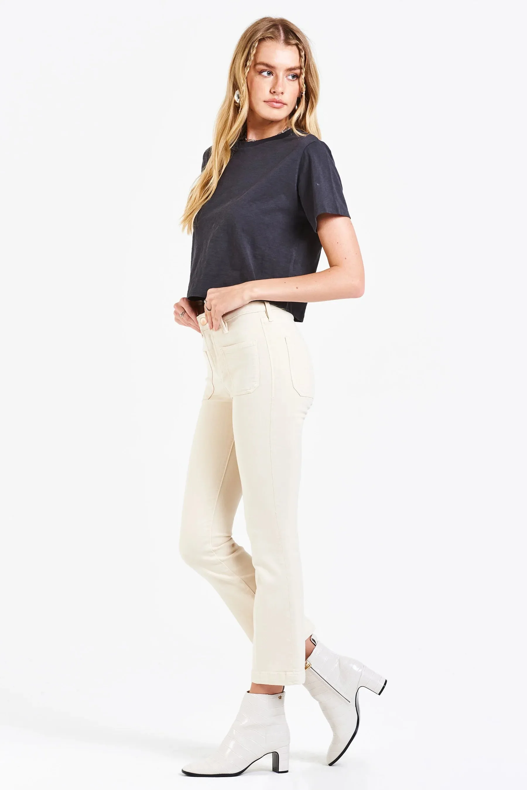 JEANNE SUPER HIGH RISE CROPPED FLARE JEANS VANILLA
