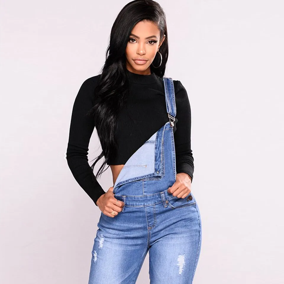 Jeans overall Female Hole Slimming Washed Denim skinny Jeans