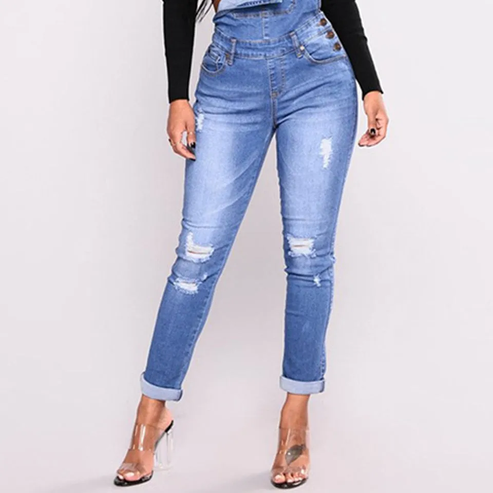 Jeans overall Female Hole Slimming Washed Denim skinny Jeans