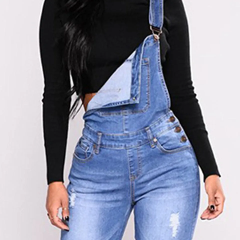 Jeans overall Female Hole Slimming Washed Denim skinny Jeans
