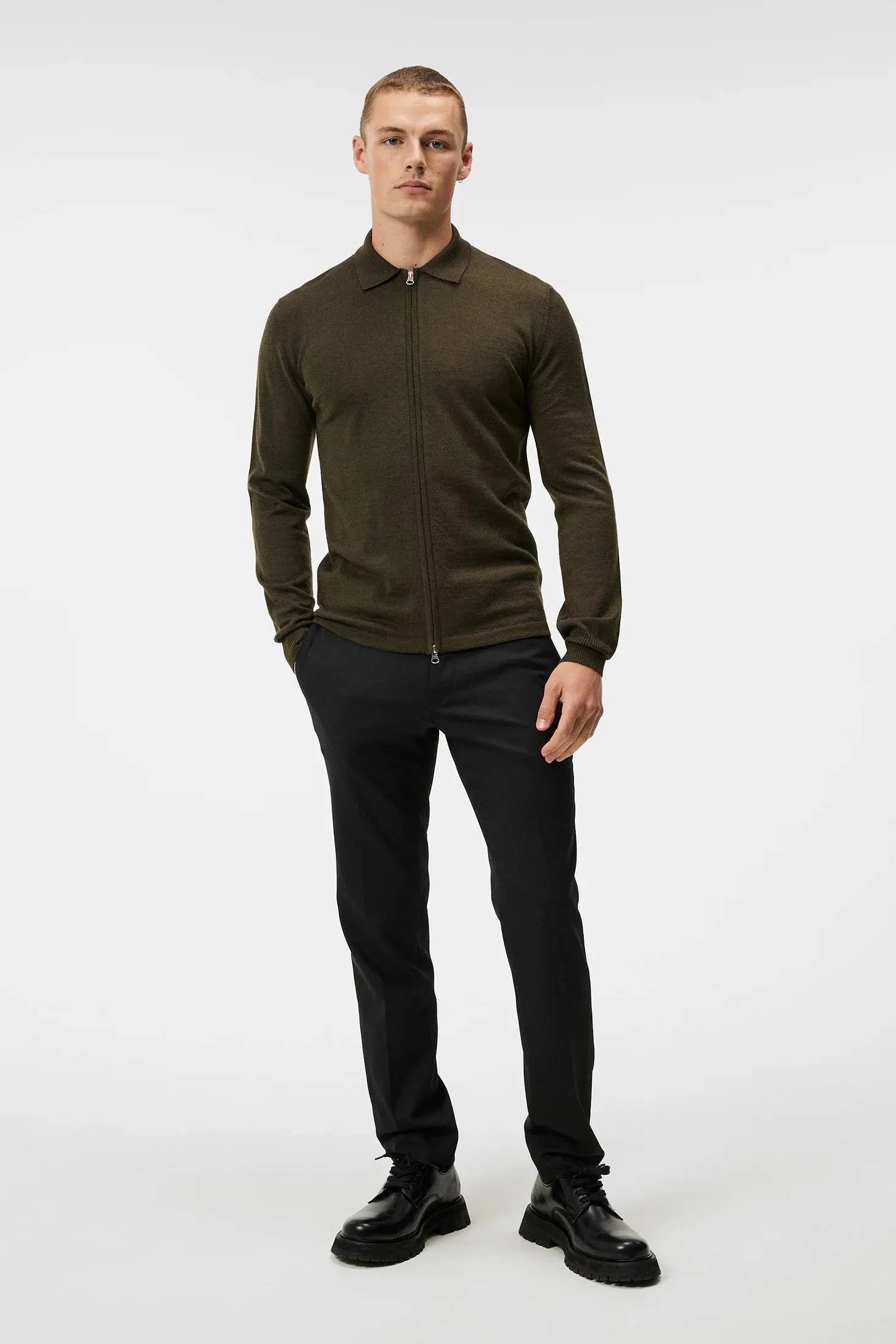 J.Lindeberg Mens Nyle Merino Zip Cardigan - FOREST GREEN