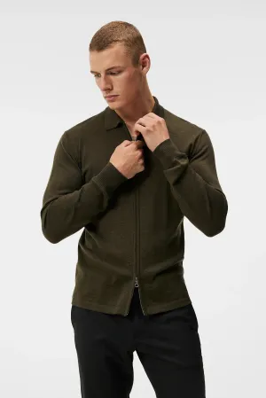 J.Lindeberg Mens Nyle Merino Zip Cardigan - FOREST GREEN