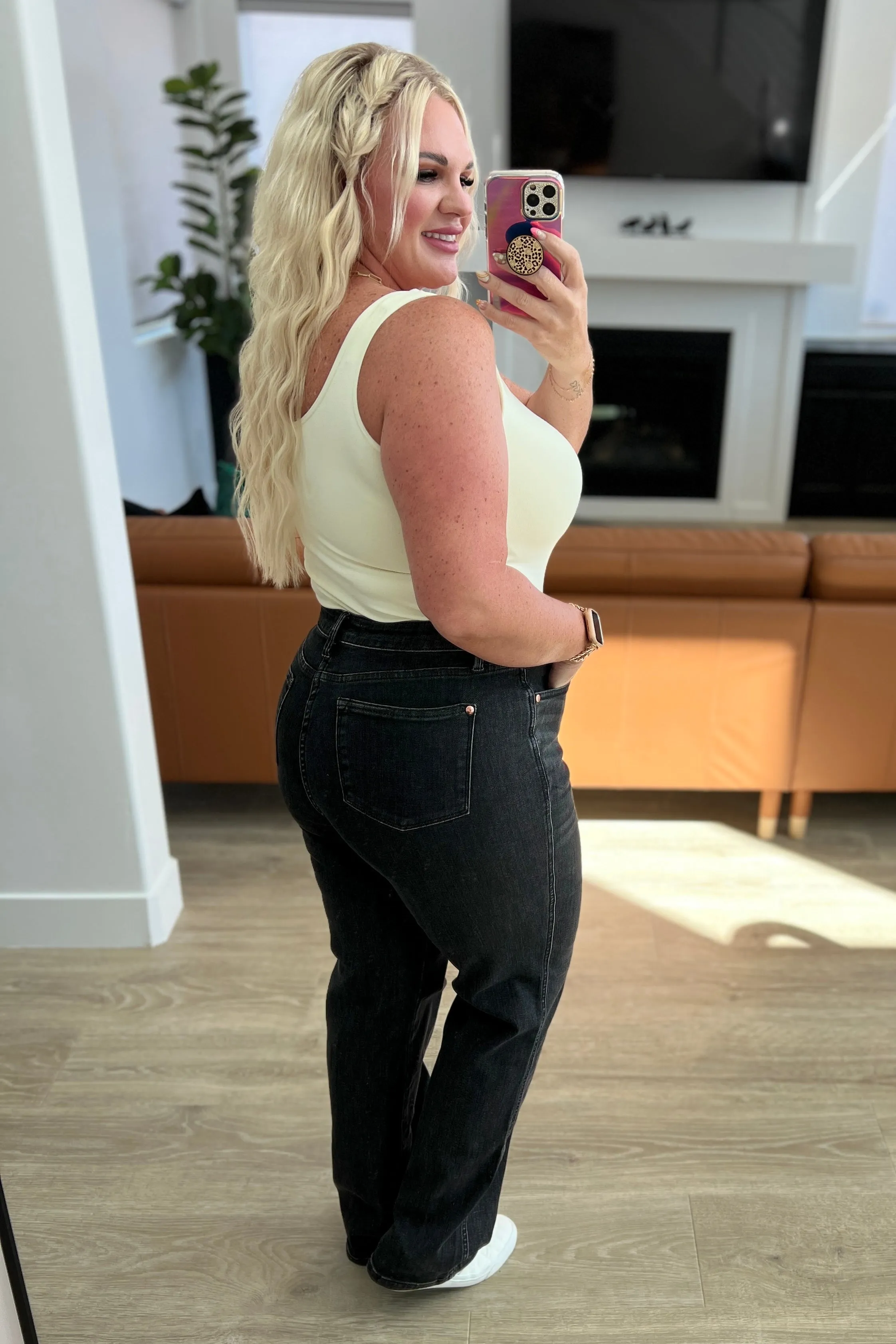 Joan High Rise Control Top Straight Jeans in Washed Black - Judy Blue