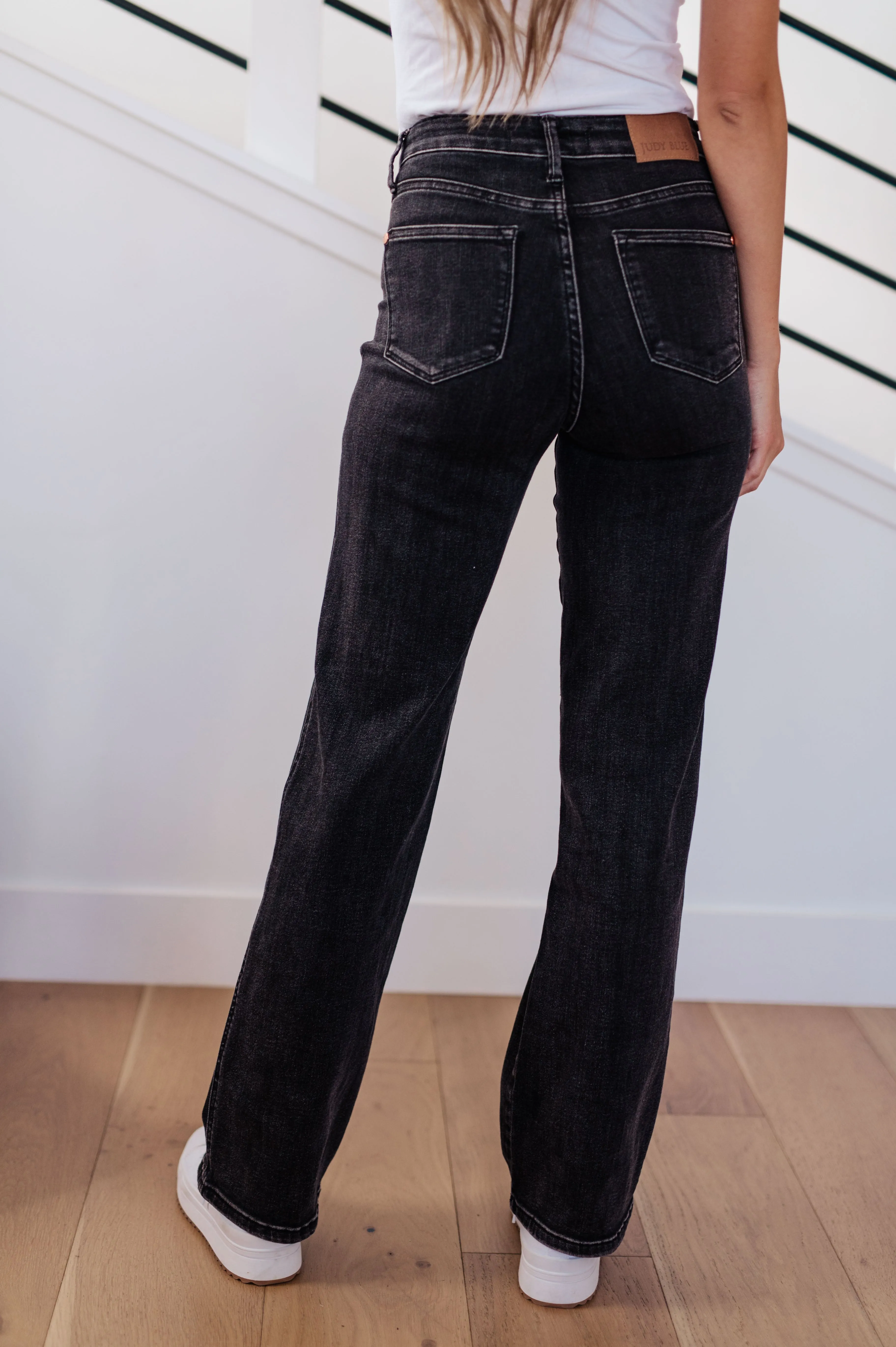 Joan High Rise Control Top Straight Jeans in Washed Black - Judy Blue