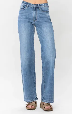 Judy Blue Mid-Rise Vintage Wash Wide Leg Jeans
