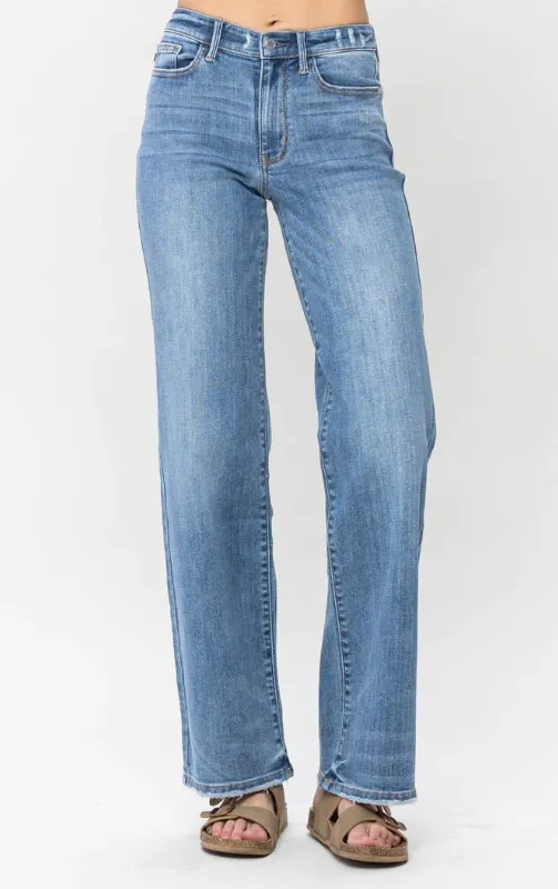 Judy Blue Mid-Rise Vintage Wash Wide Leg Jeans