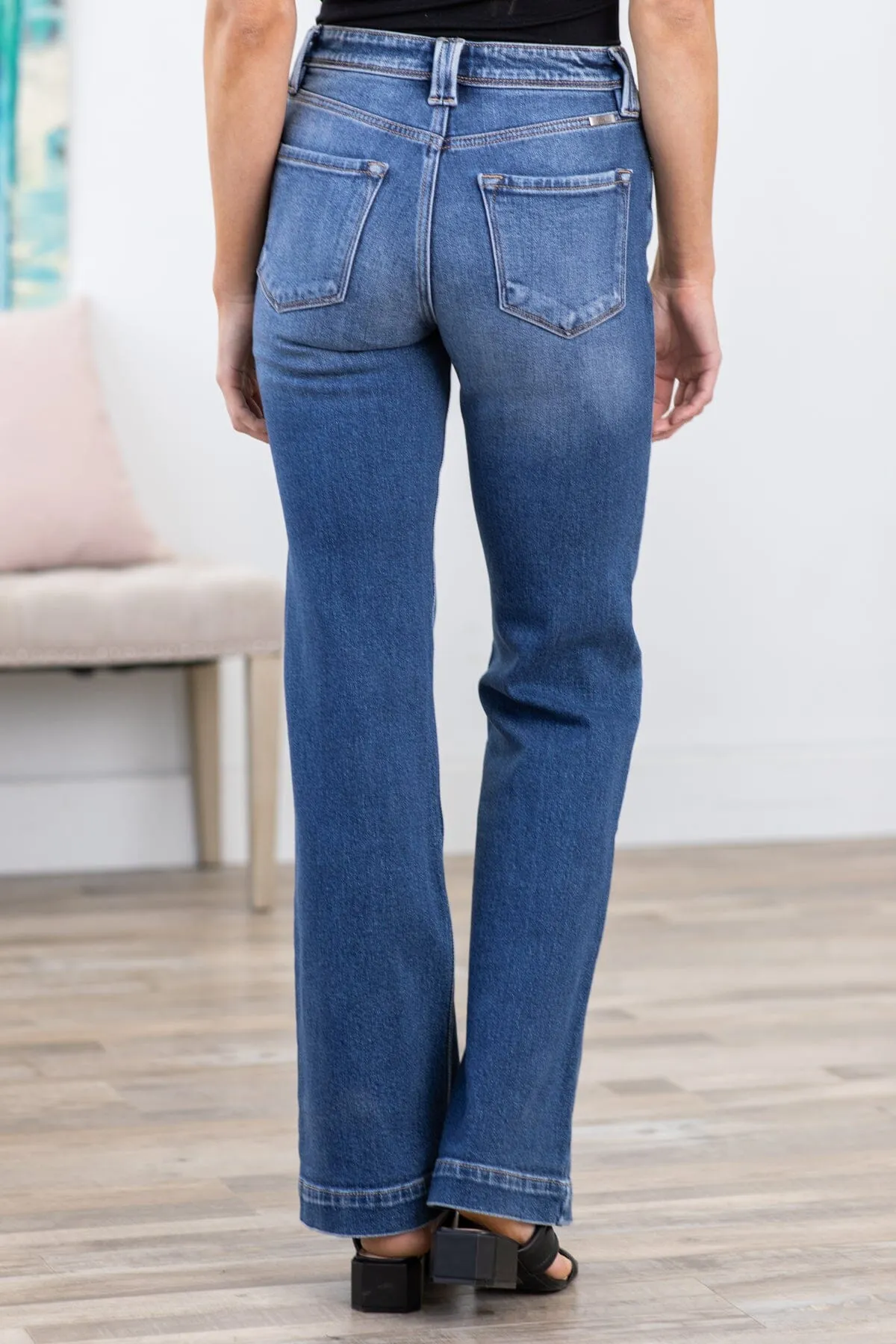 Kancan Medium Stone Washed Flare Jeans