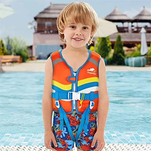 Kids Life Jackets Swim Vest - Toddler Life Vest Learn to Swim, Unisex-Child Swim Trainer Vest with Emergency Whistle & Adjustable Safety Strap (Orange, M)