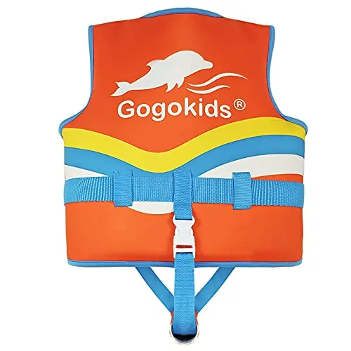 Kids Life Jackets Swim Vest - Toddler Life Vest Learn to Swim, Unisex-Child Swim Trainer Vest with Emergency Whistle & Adjustable Safety Strap (Orange, M)