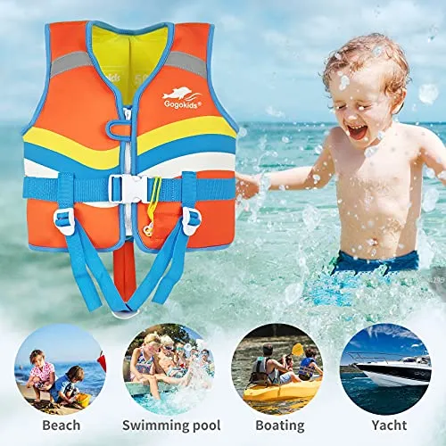Kids Life Jackets Swim Vest - Toddler Life Vest Learn to Swim, Unisex-Child Swim Trainer Vest with Emergency Whistle & Adjustable Safety Strap (Orange, M)