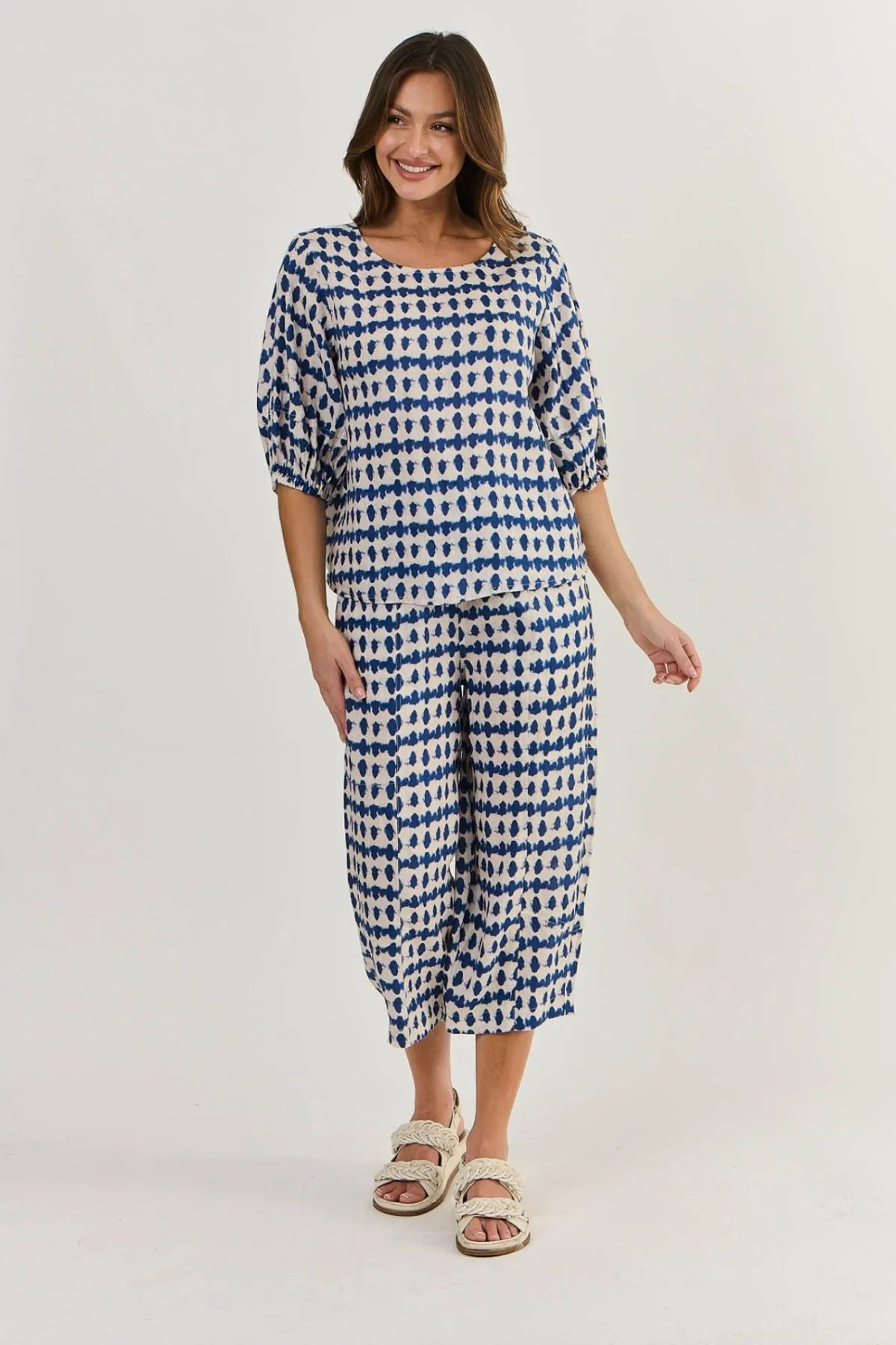 Kyleigh Crop Linen Pant - Delta Blot - OJ32