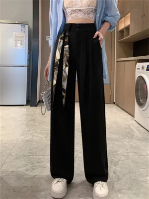 Ladies High Waist Button Up Wide Leg Casual Pants