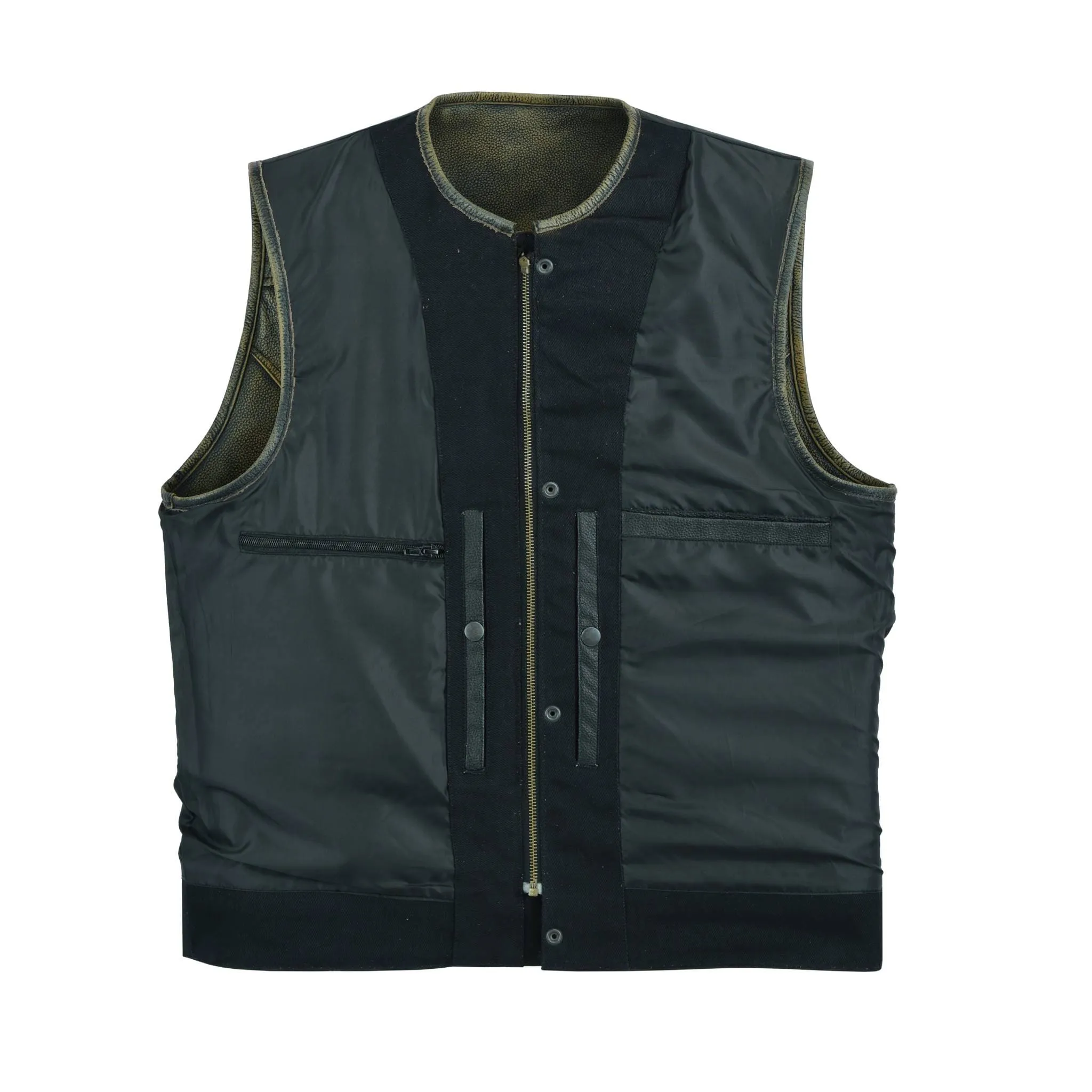 Leatherick Anarchy Club Distressed Brown Collarless Leather Vest