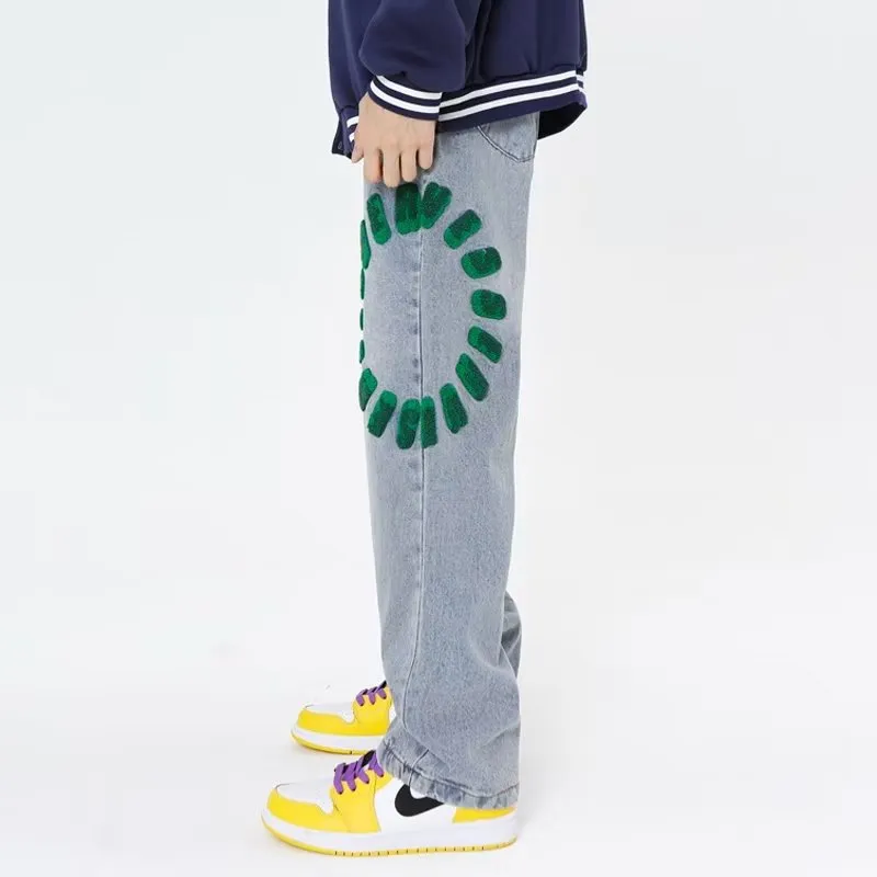 Letter Straight Wide Leg Jeans