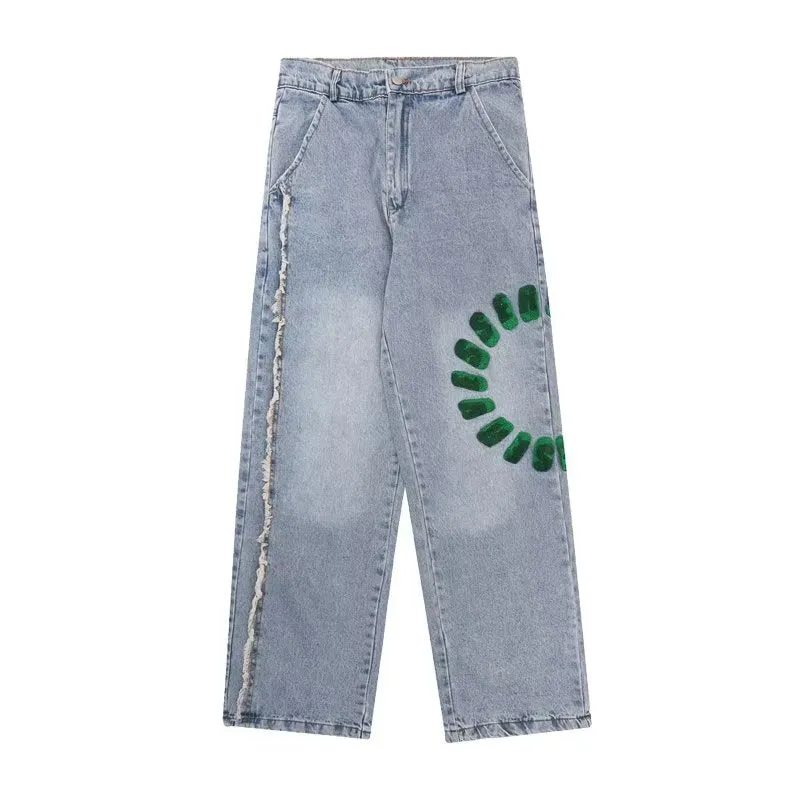 Letter Straight Wide Leg Jeans