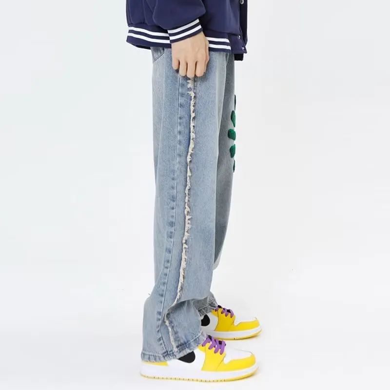 Letter Straight Wide Leg Jeans