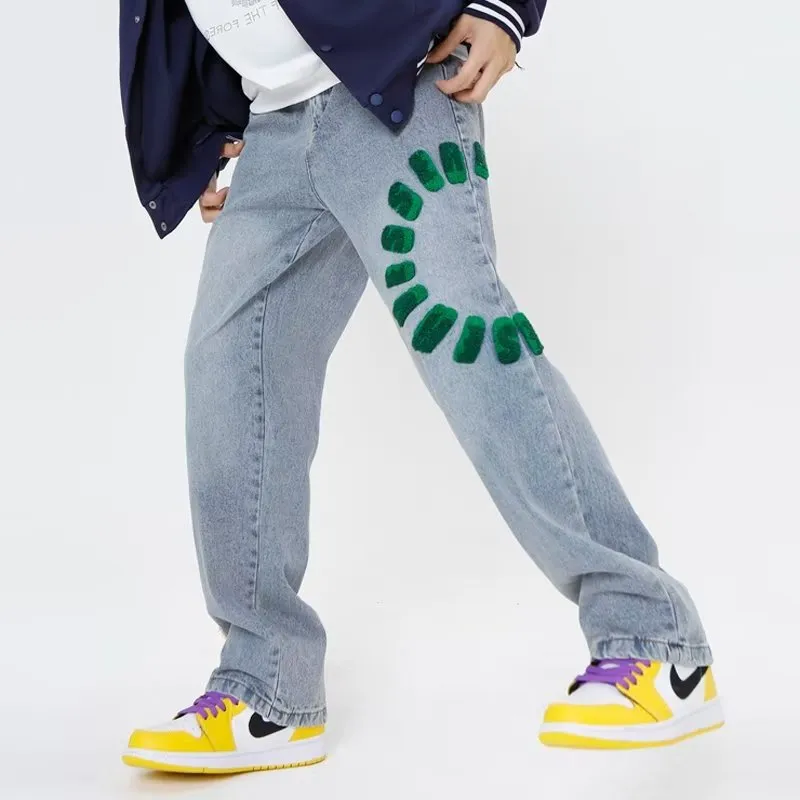 Letter Straight Wide Leg Jeans