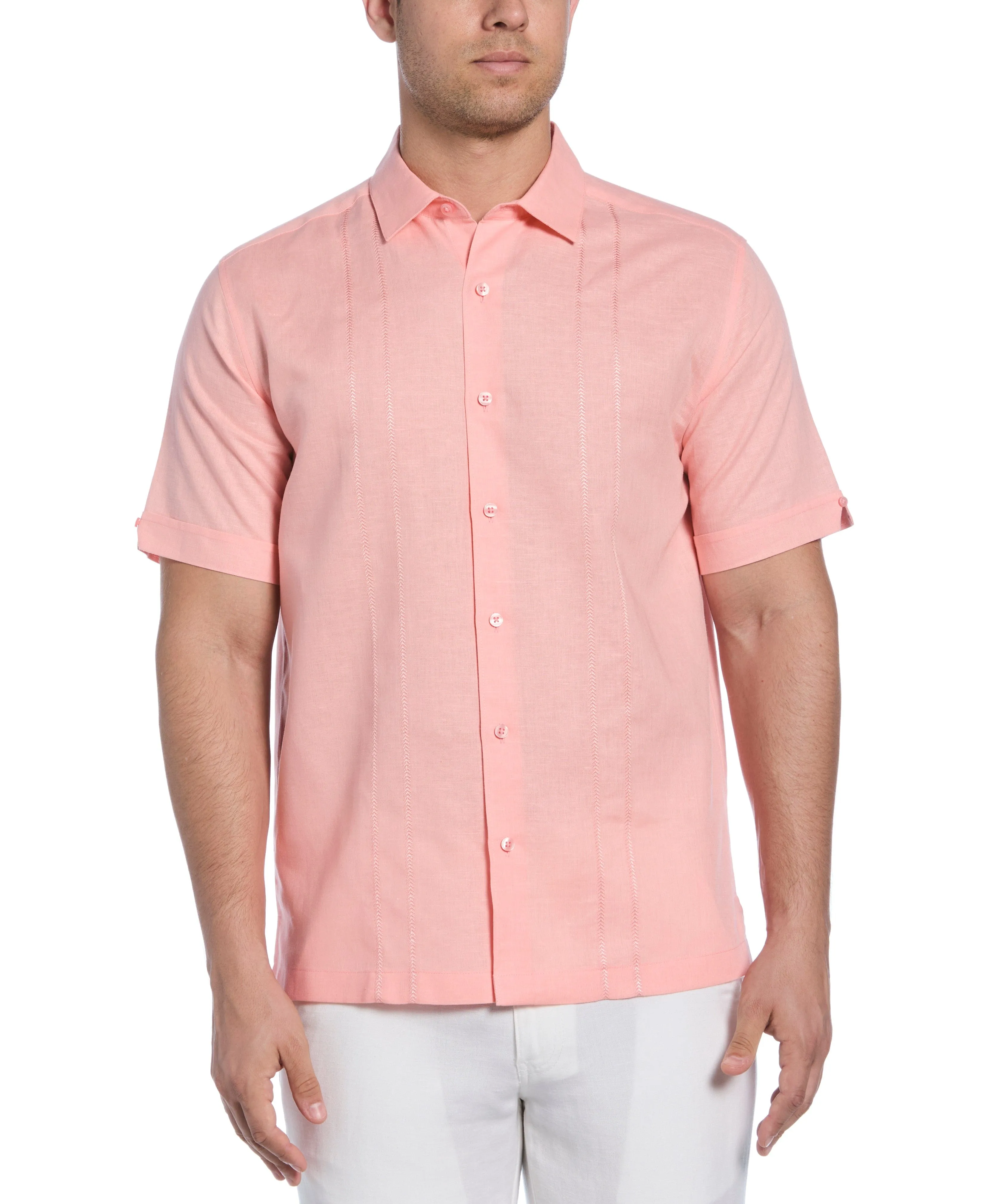 Linen Blend Embroidered Panel Shirt