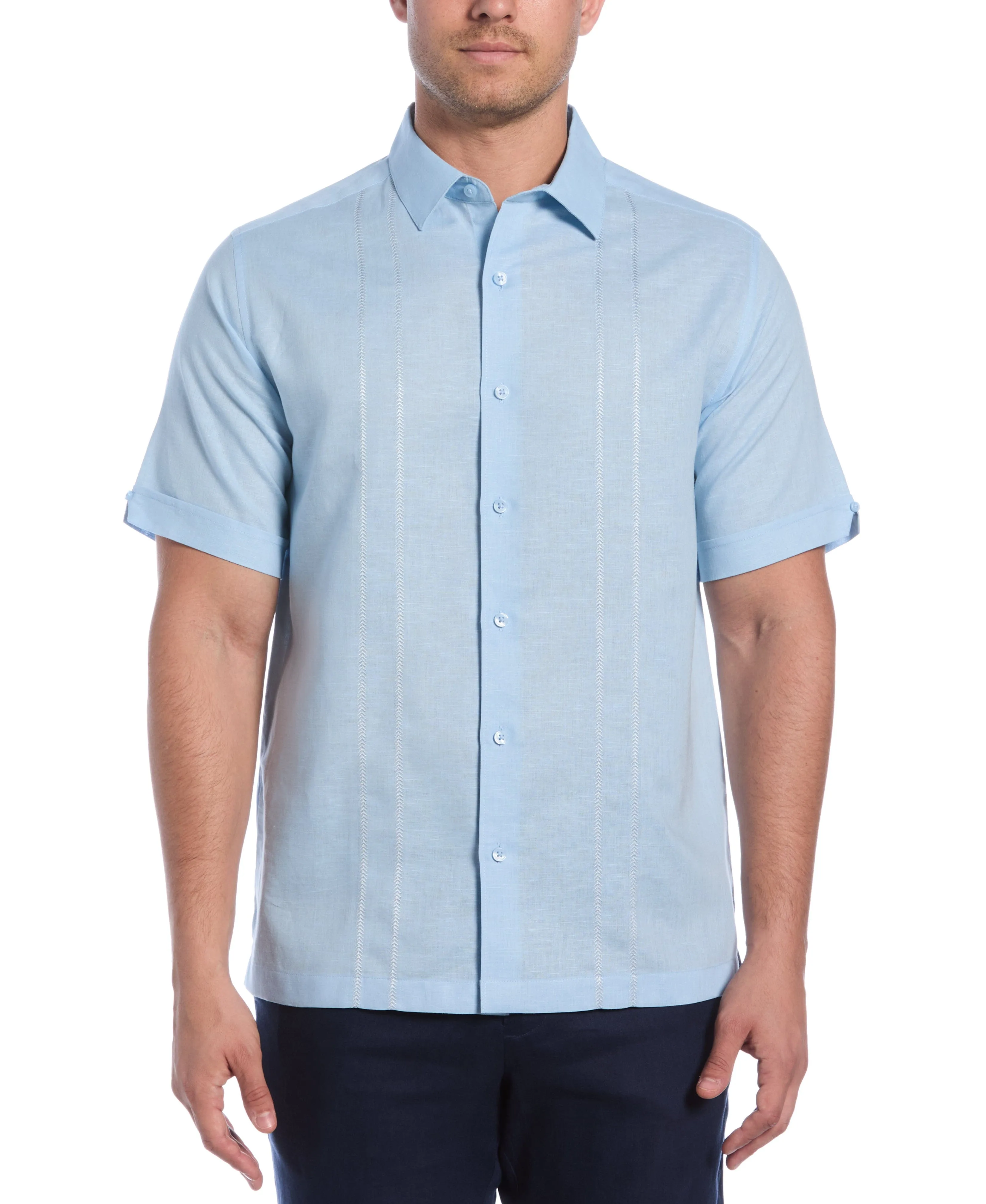 Linen Blend Embroidered Panel Shirt