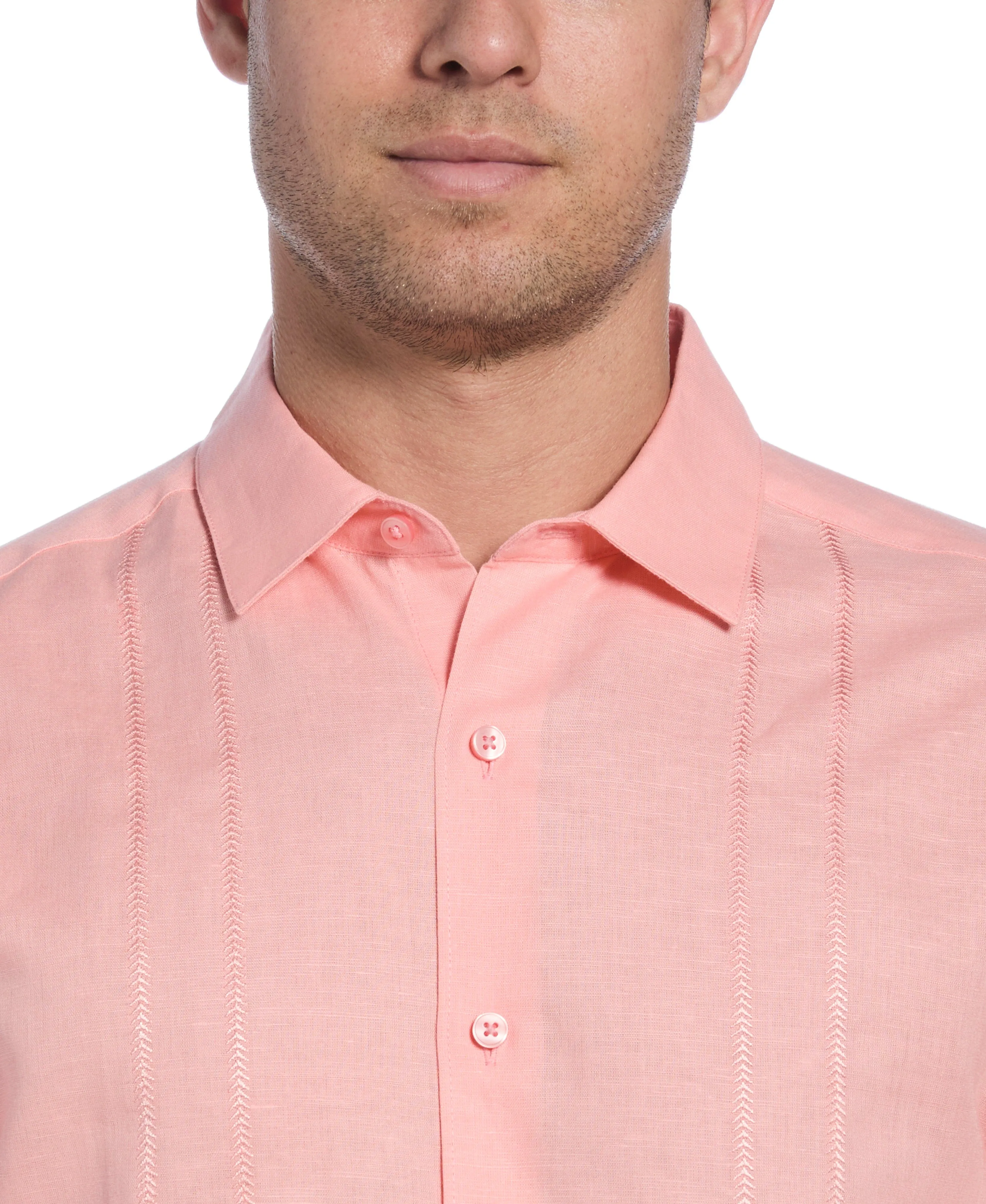 Linen Blend Embroidered Panel Shirt