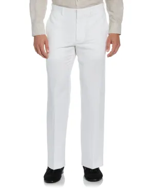 Linen-Blend Flat Front Pant - White